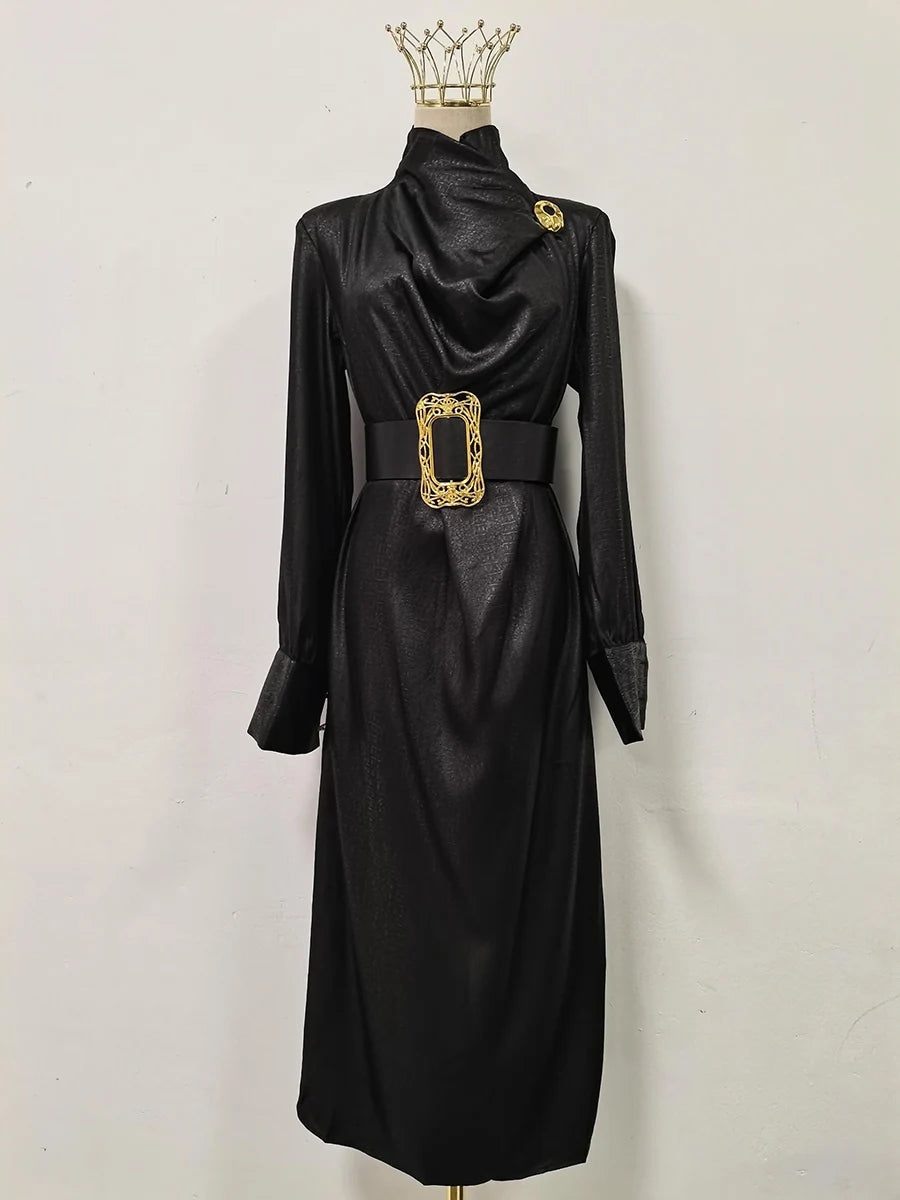 Draped High-Neck Dress