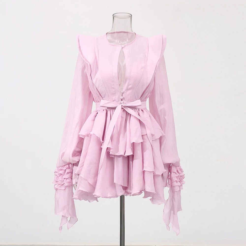 Keyhole Ruffled Mini Dress