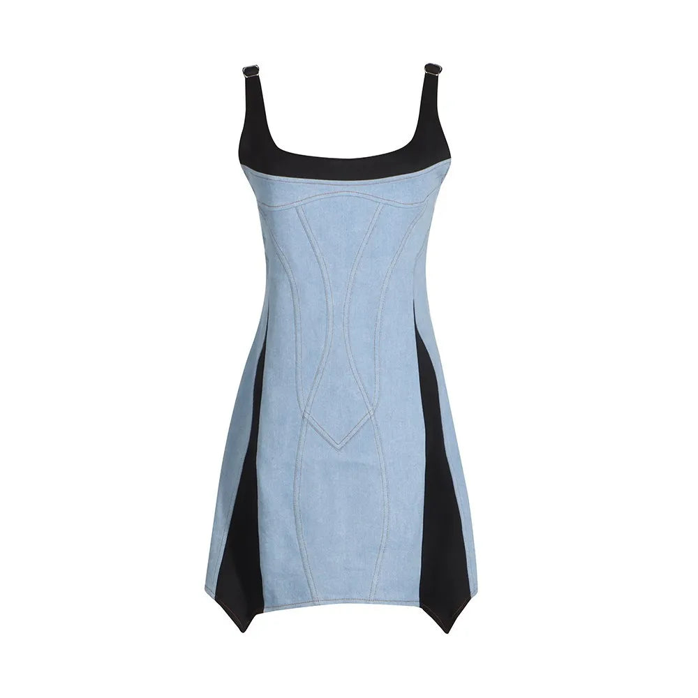 Contrast-Panel Sleeveless Mini Dress