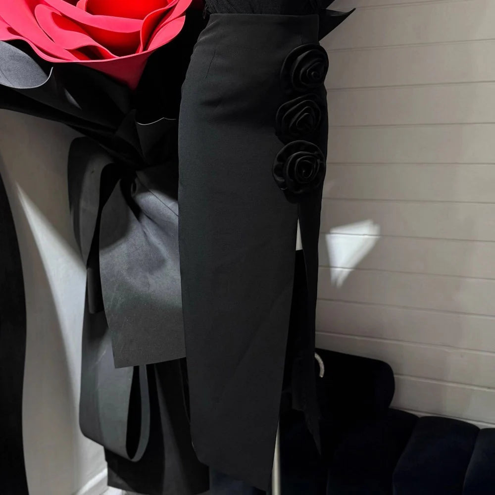 Rosette Slit Pencil Skirt
