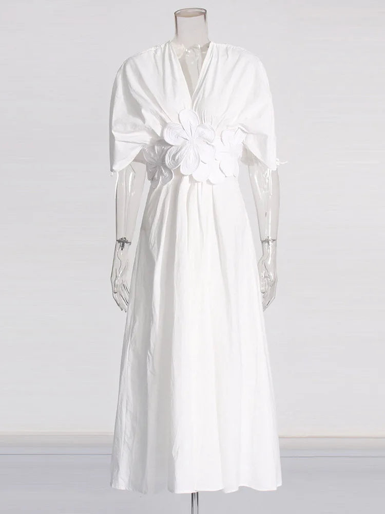 Floral Applique Gathered Dress
