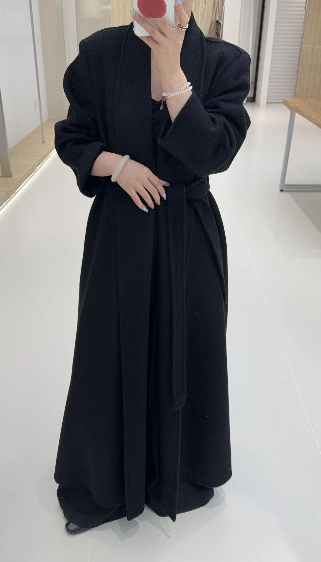 Shawl-Collar Tie-Waist Long Coat