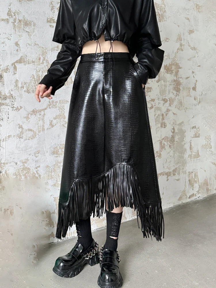 Fringed Asymmetric Long Skirt