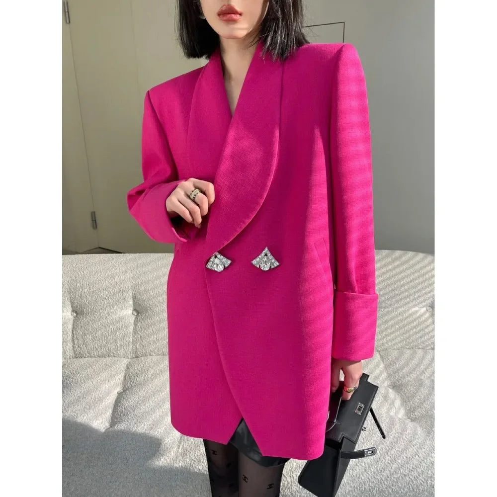 Statement-Button Shawl-Collar Blazer