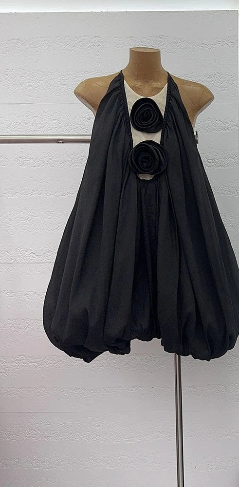 Rosette Halter Bubble-Hem Dress