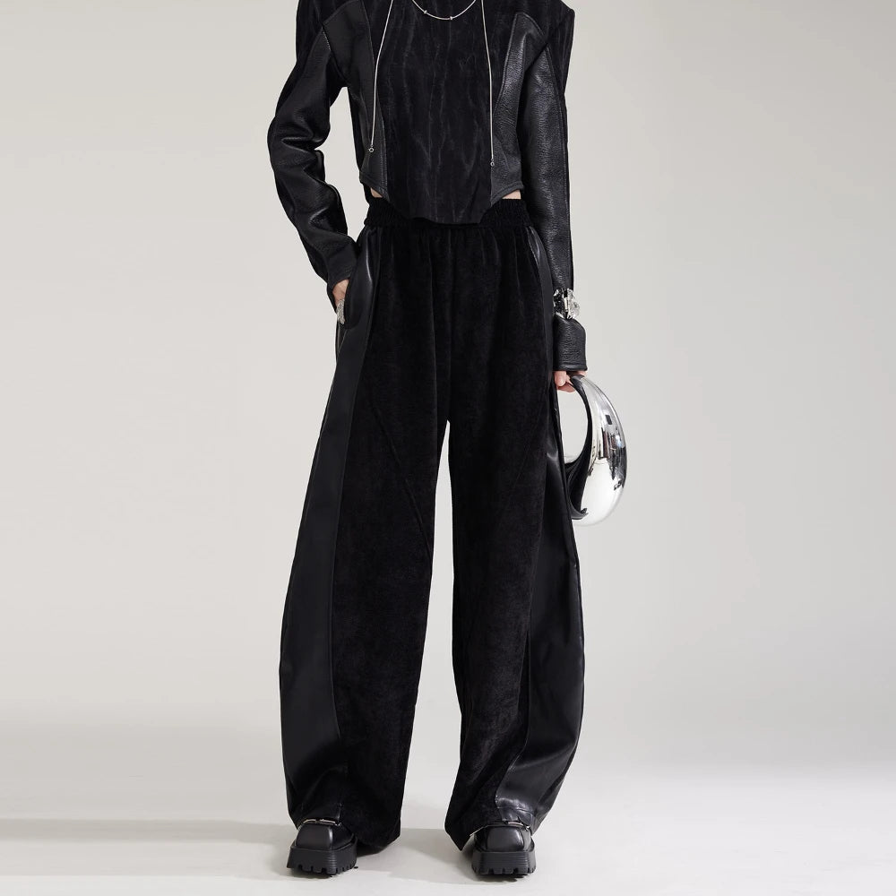 Contrast-Panel Relaxed Wide-Leg Pants