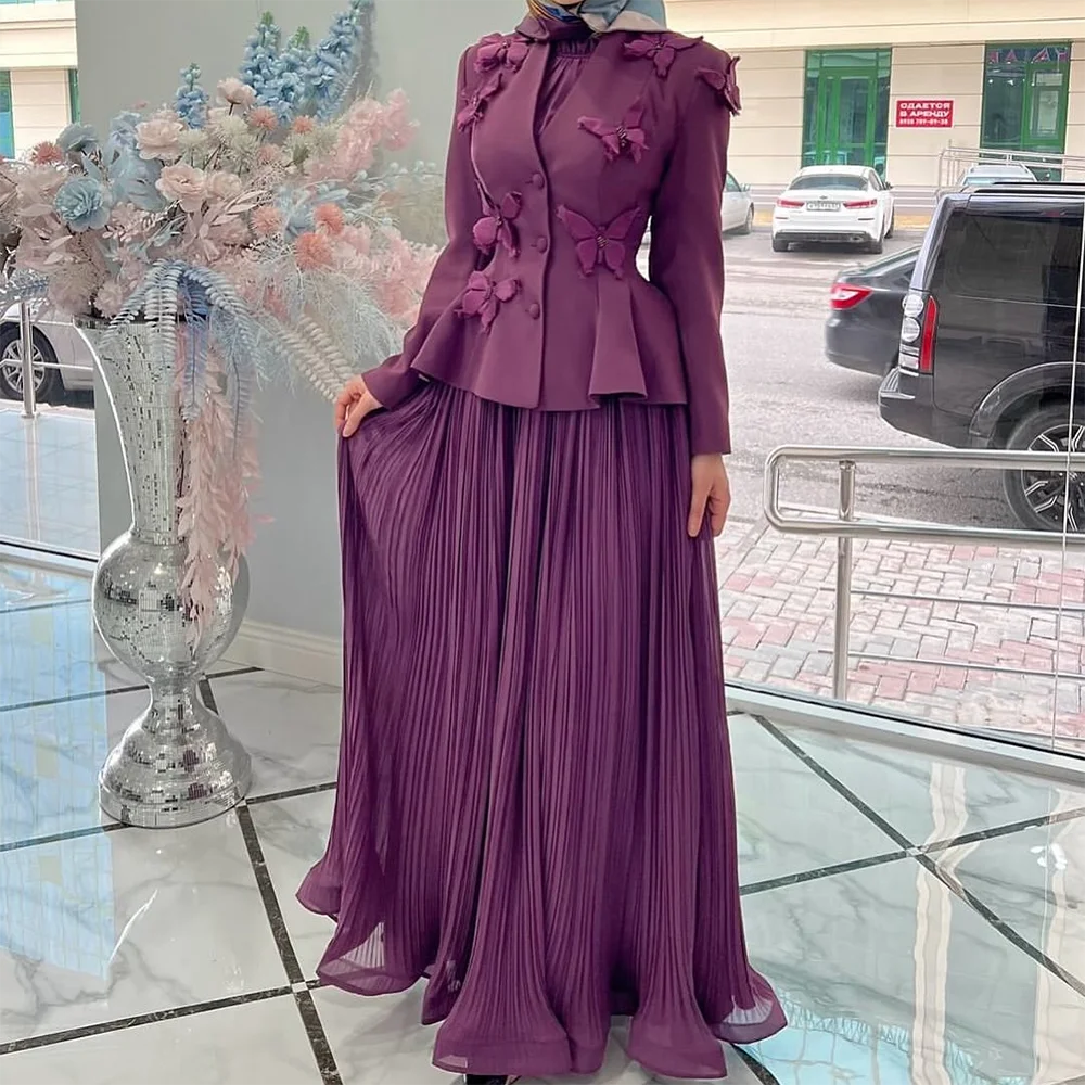 Applique Jacket and Pleated Skirt Set