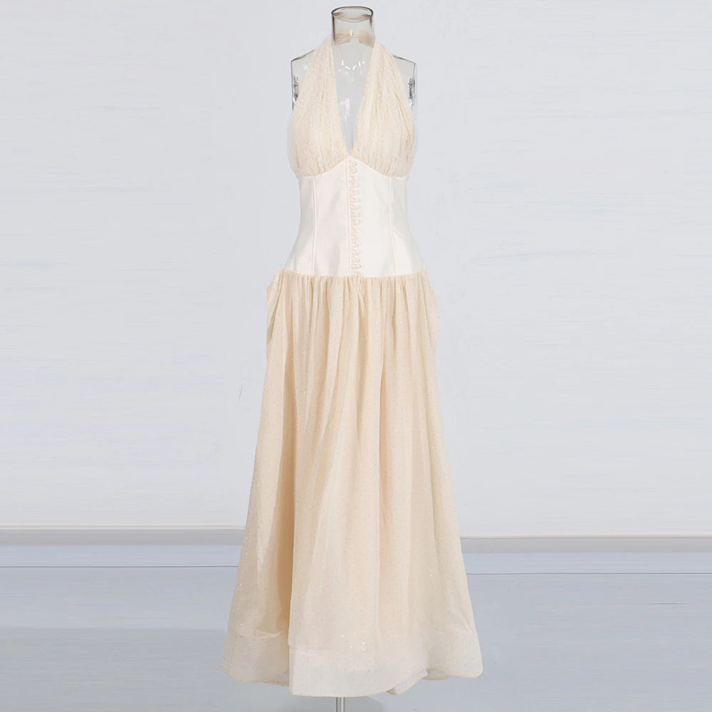 Corset-Waist Halter Long Dress