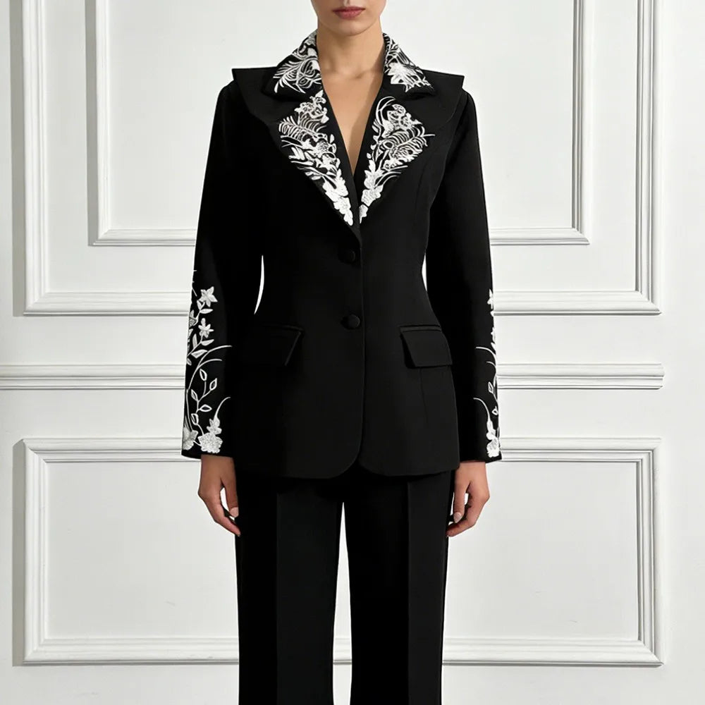 Floral-Motif Notched-Lapel Blazer