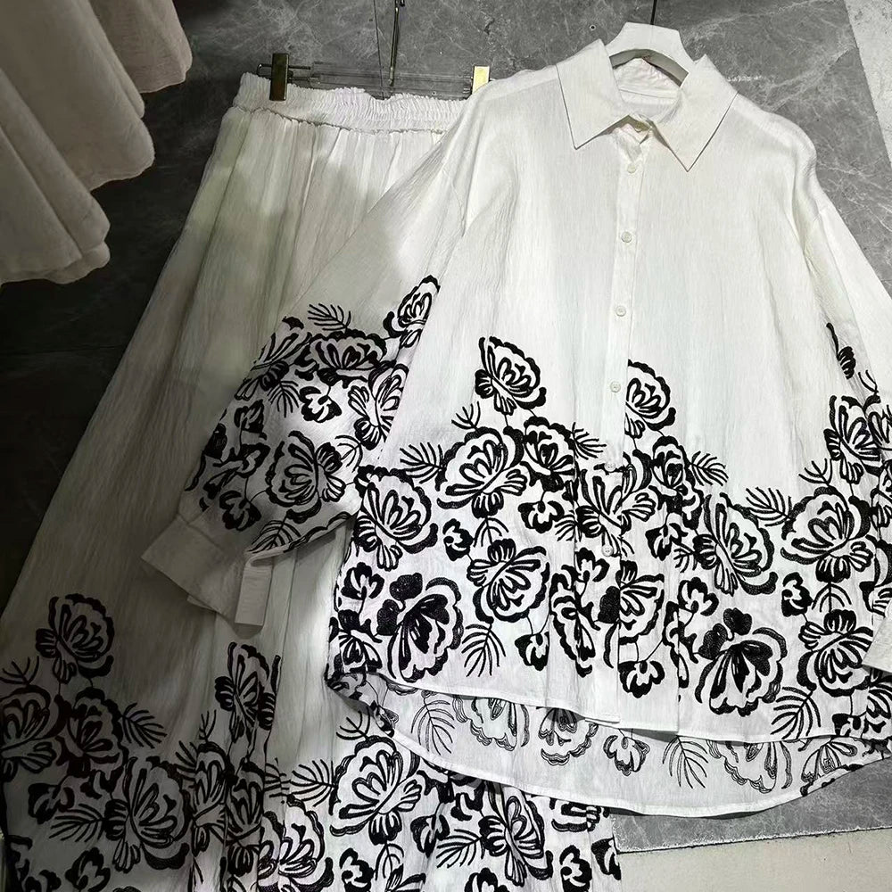 Floral Shirt and Wide-Leg Pants Set