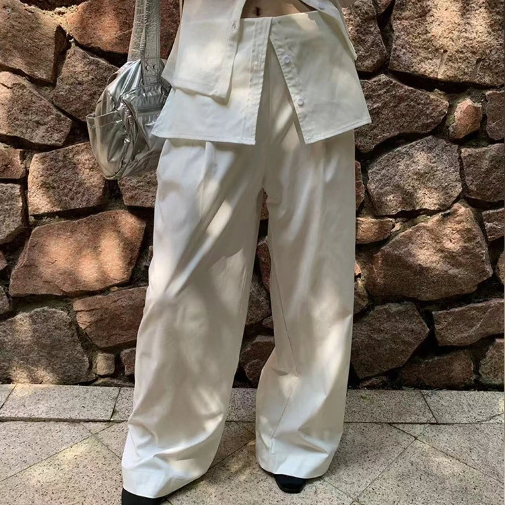 Layered-Waist Wide-Leg Pants