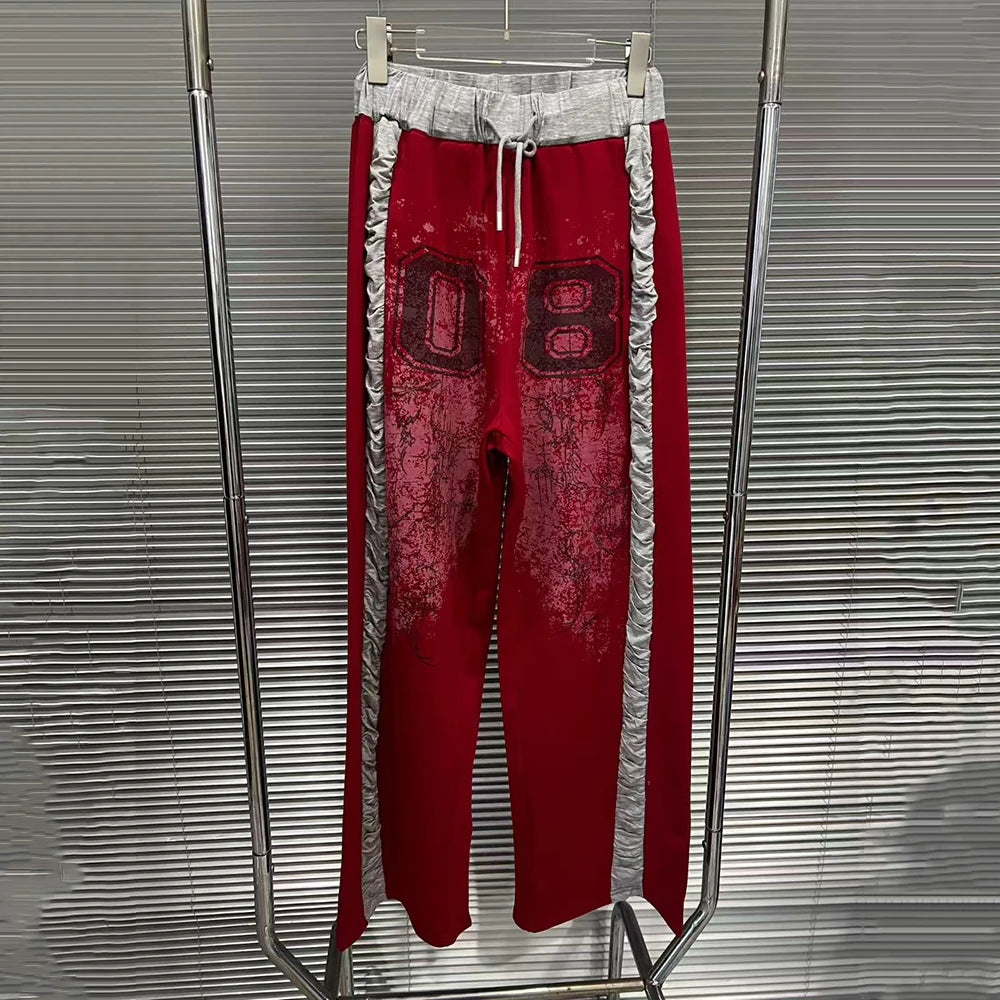 Contrast-Stripe Drawstring Wide-Leg Pants