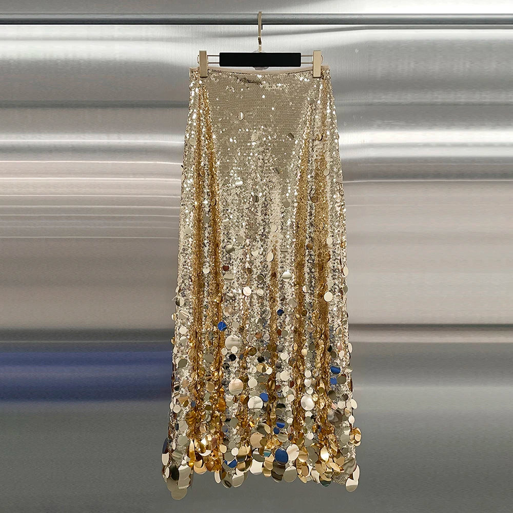 Sequin-Embellished Long Skirt