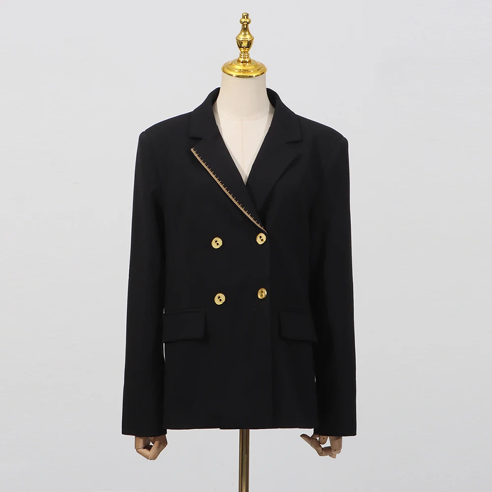 Contrast-Trim Double-Breasted Blazer