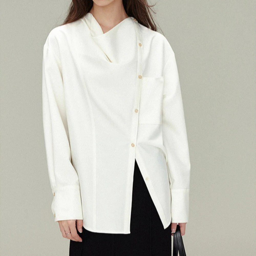 Draped Cowl-Neck Long-Sleeve Blouse