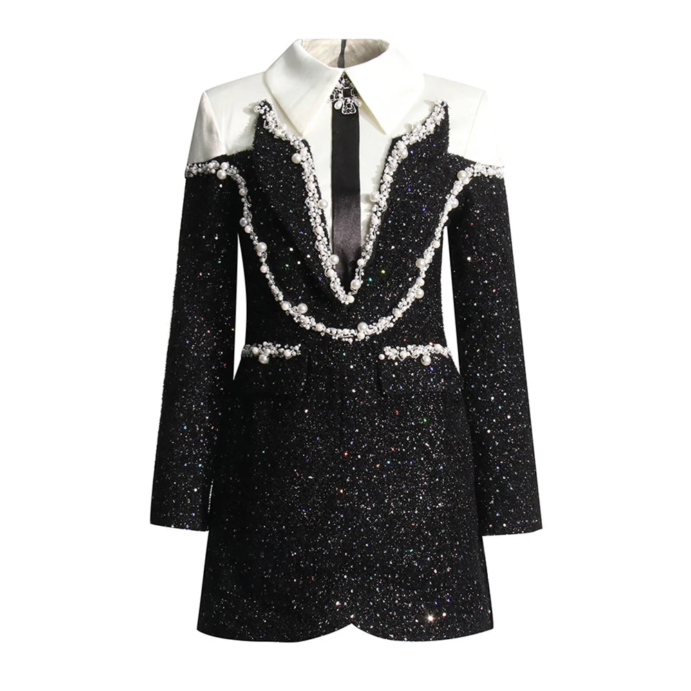 Embellished Long-Sleeve Mini Dress