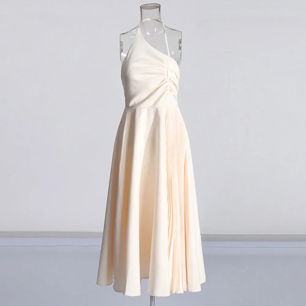 Asymmetric-Neck Gathered Dress