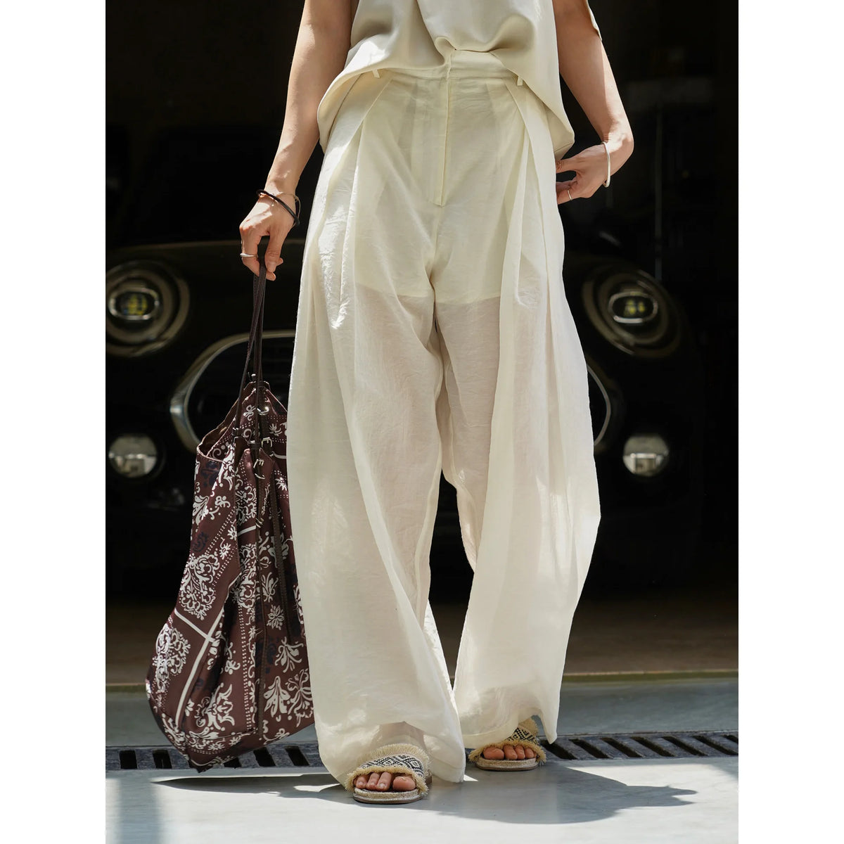 Sheer Wide-Leg Pants