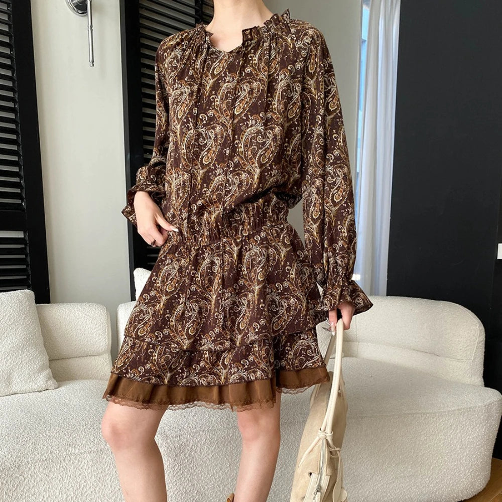 Paisley-Print Ruffled Mini Dress