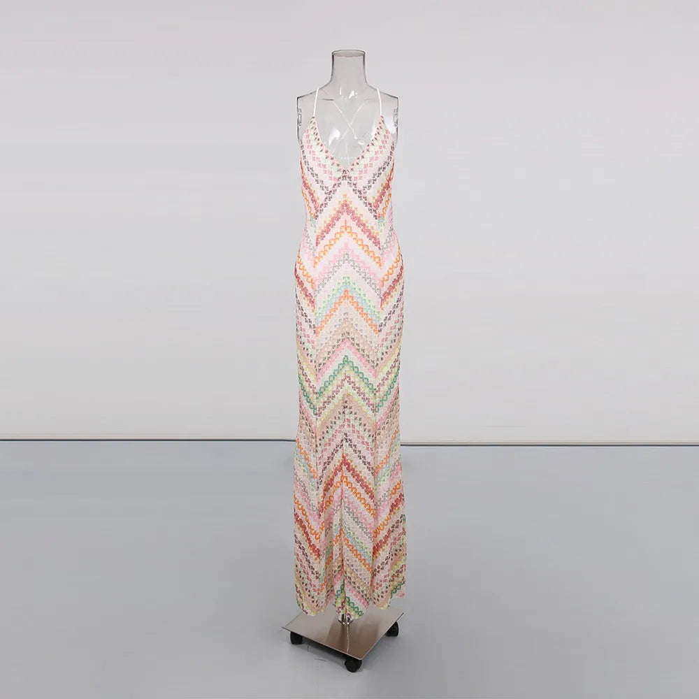 Chevron Sleeveless Long Dress