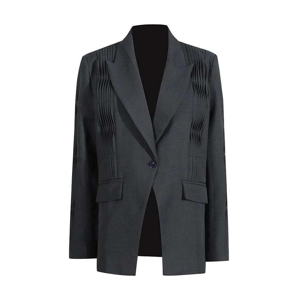 Pleated-Panel Tailored Blazer
