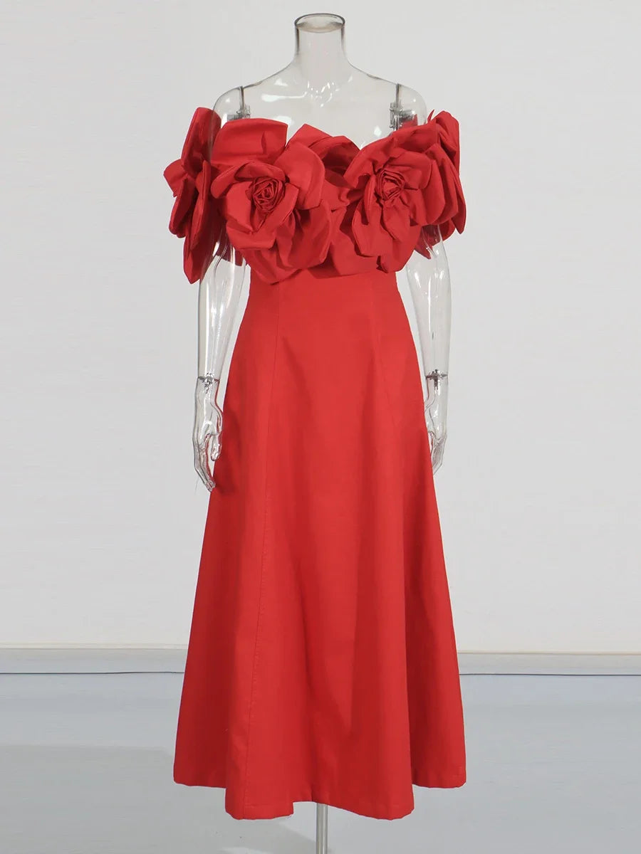Ruffled Off-Shoulder Midi Dress