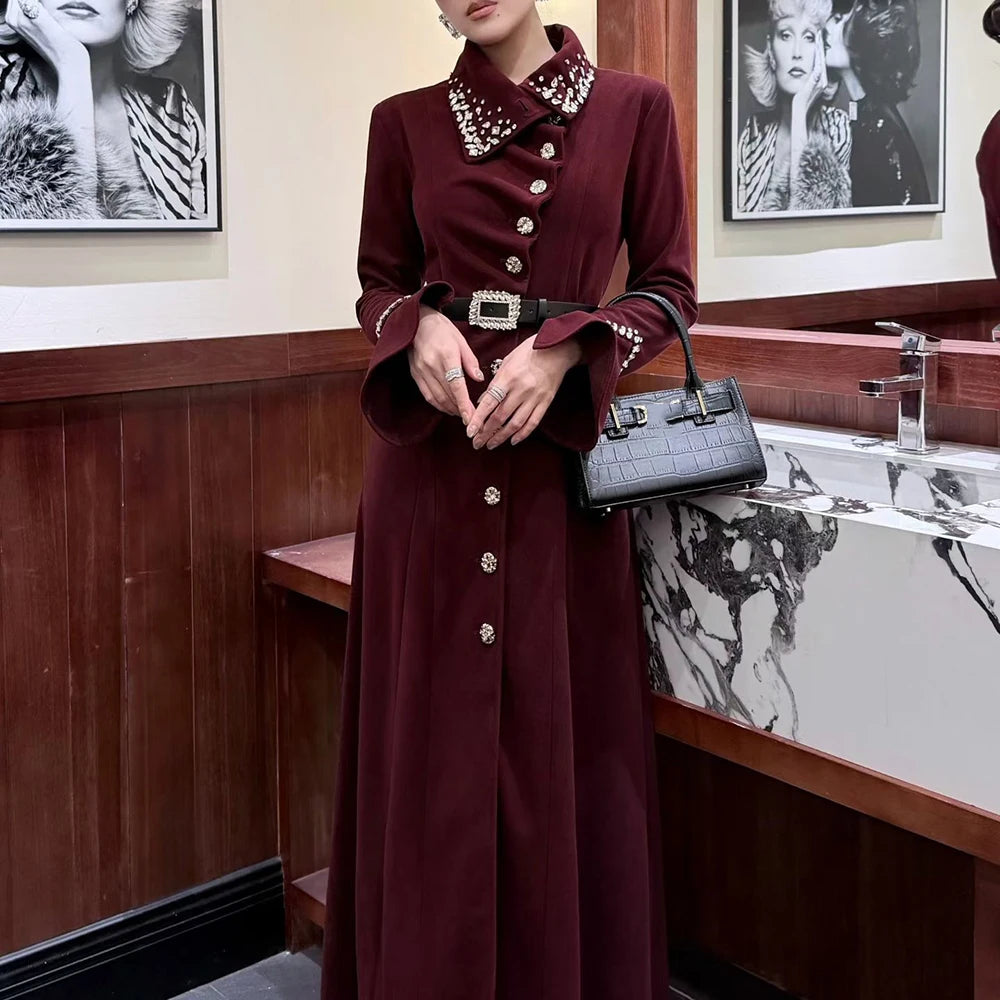 Embellished-Collar Longline Coat