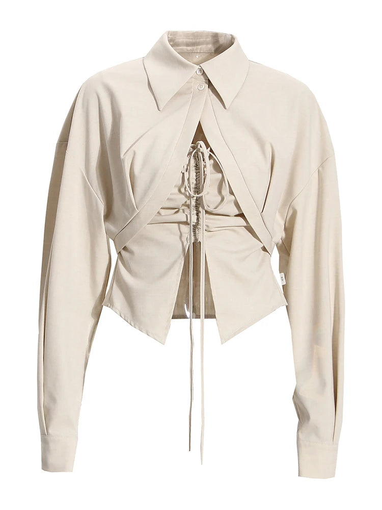 Drawstring Shirt and Crop Top Set