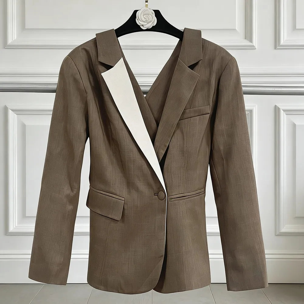 Contrast-Lapel Tailored Blazer
