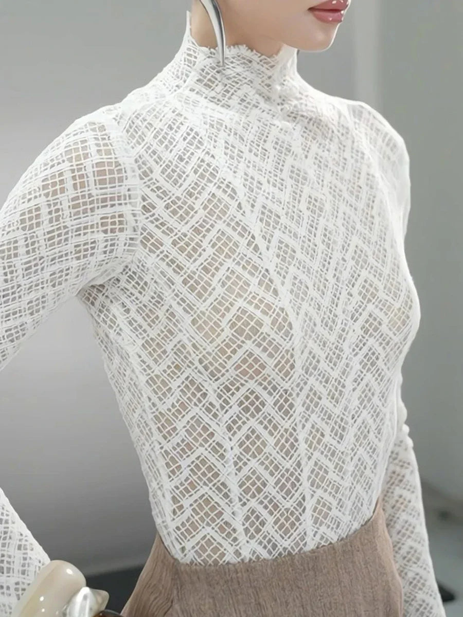 Sheer Lace High-Neck Top