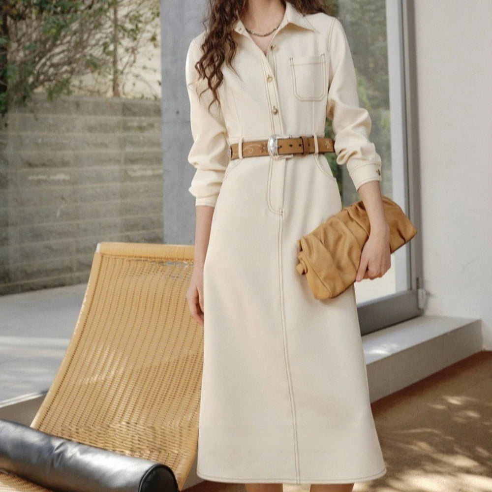 Contrast-Stitch Shirt Dress
