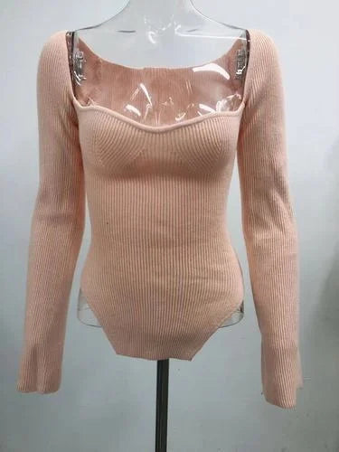 Sweetheart-Neck Long-Sleeve Sweater