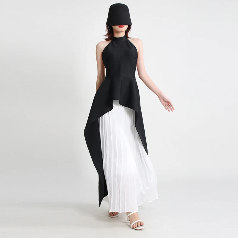 Asymmetric Halter Top and Skirt Set