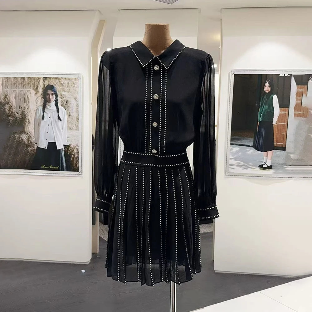 Embellished Pleated Shirt Dress