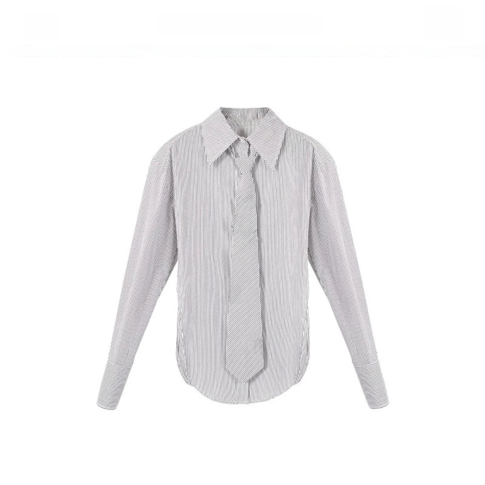 Striped Long-Sleeve Collared Shirt