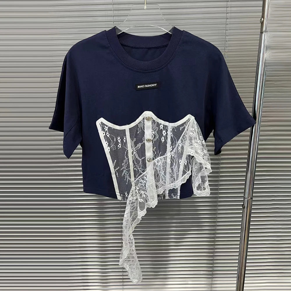 Lace-Overlay Short-Sleeve Tee