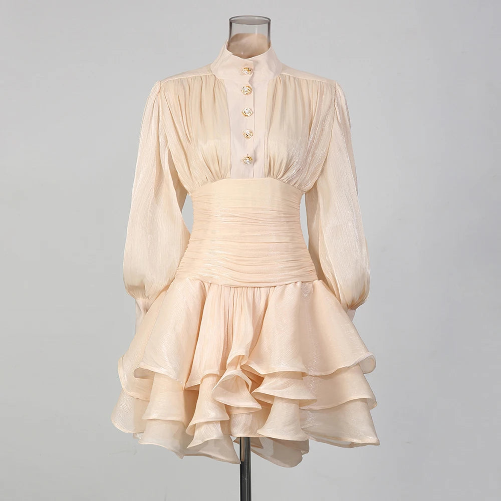 Ruched-Waist Tiered Mini Dress