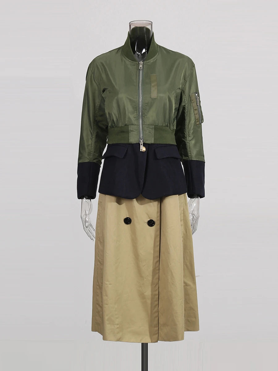 Colorblock Layered Long Coat