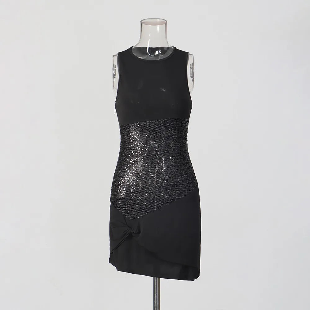 Embellished-Waist Halter Mini Dress