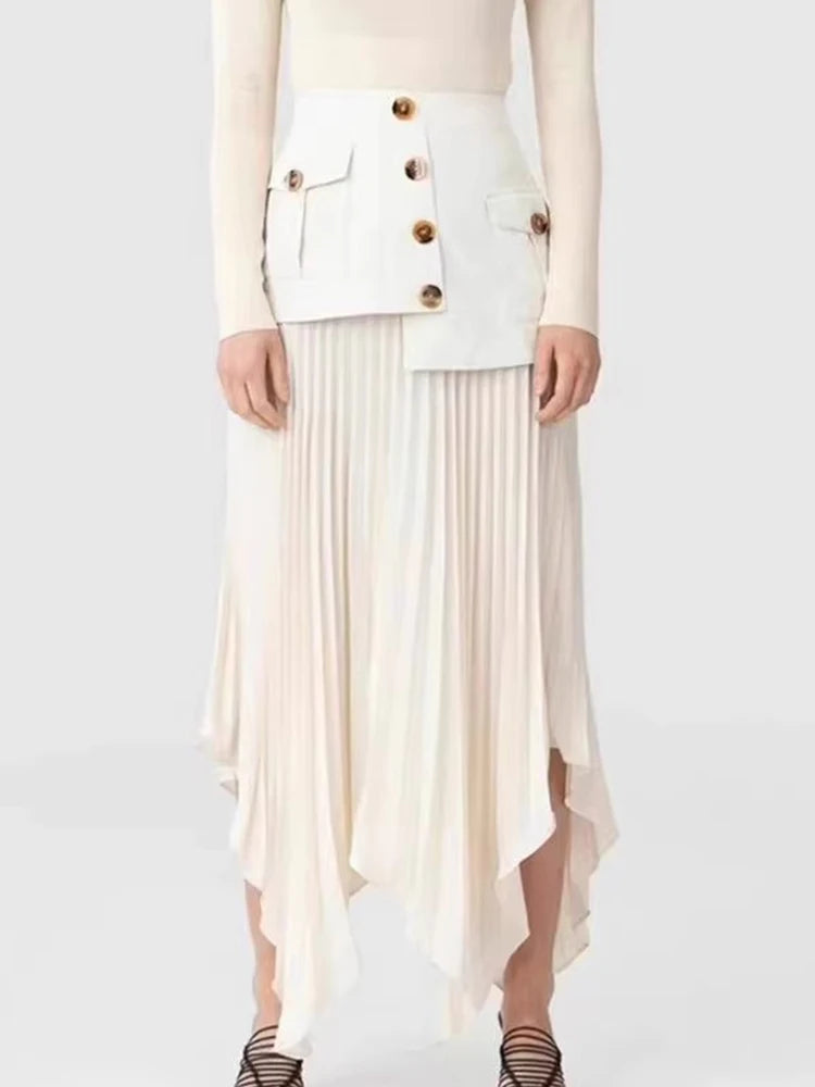 Pleated Asymmetric-Hem Skirt