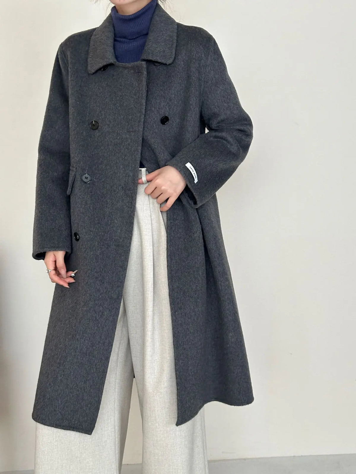 Notched-Lapel Double-Breasted Long Coat