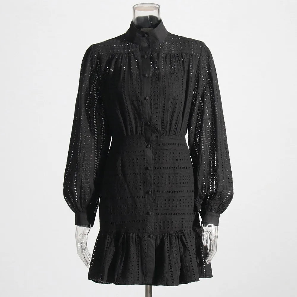 Eyelet Long-Sleeve Mini Dress