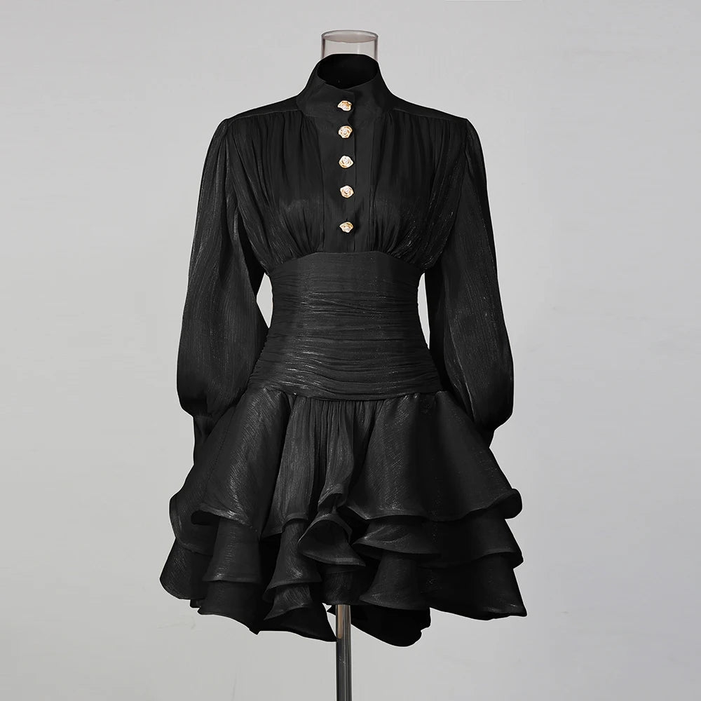Ruched-Waist Ruffled Mini Dress