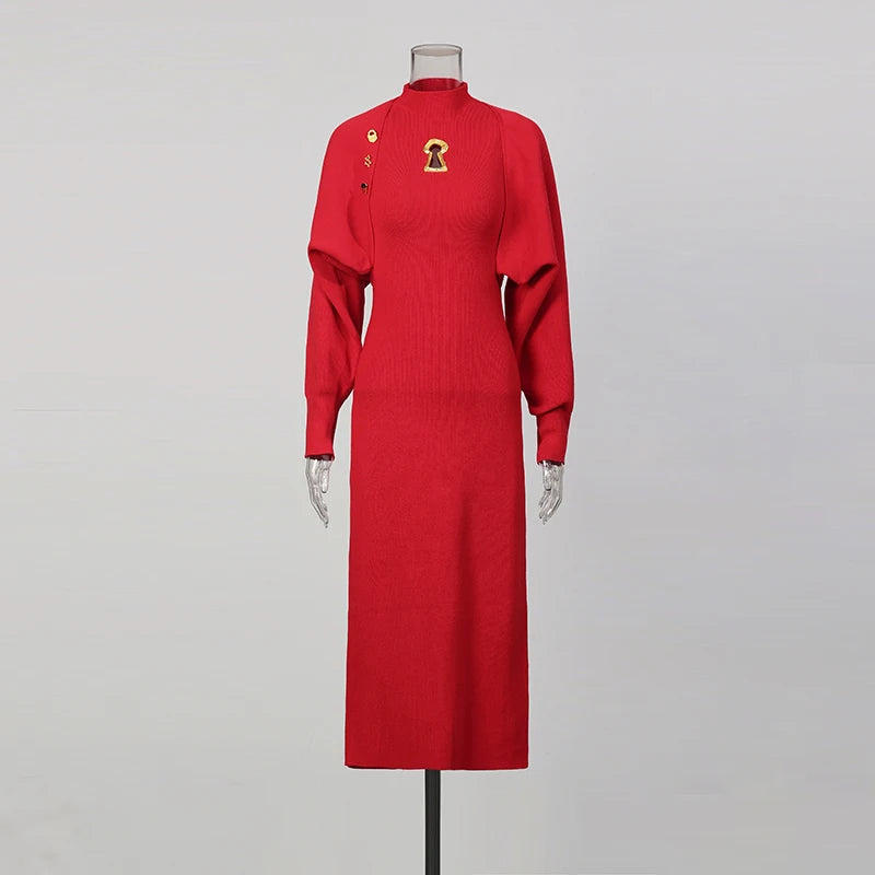 Cape-Overlay Split-Hem Dress