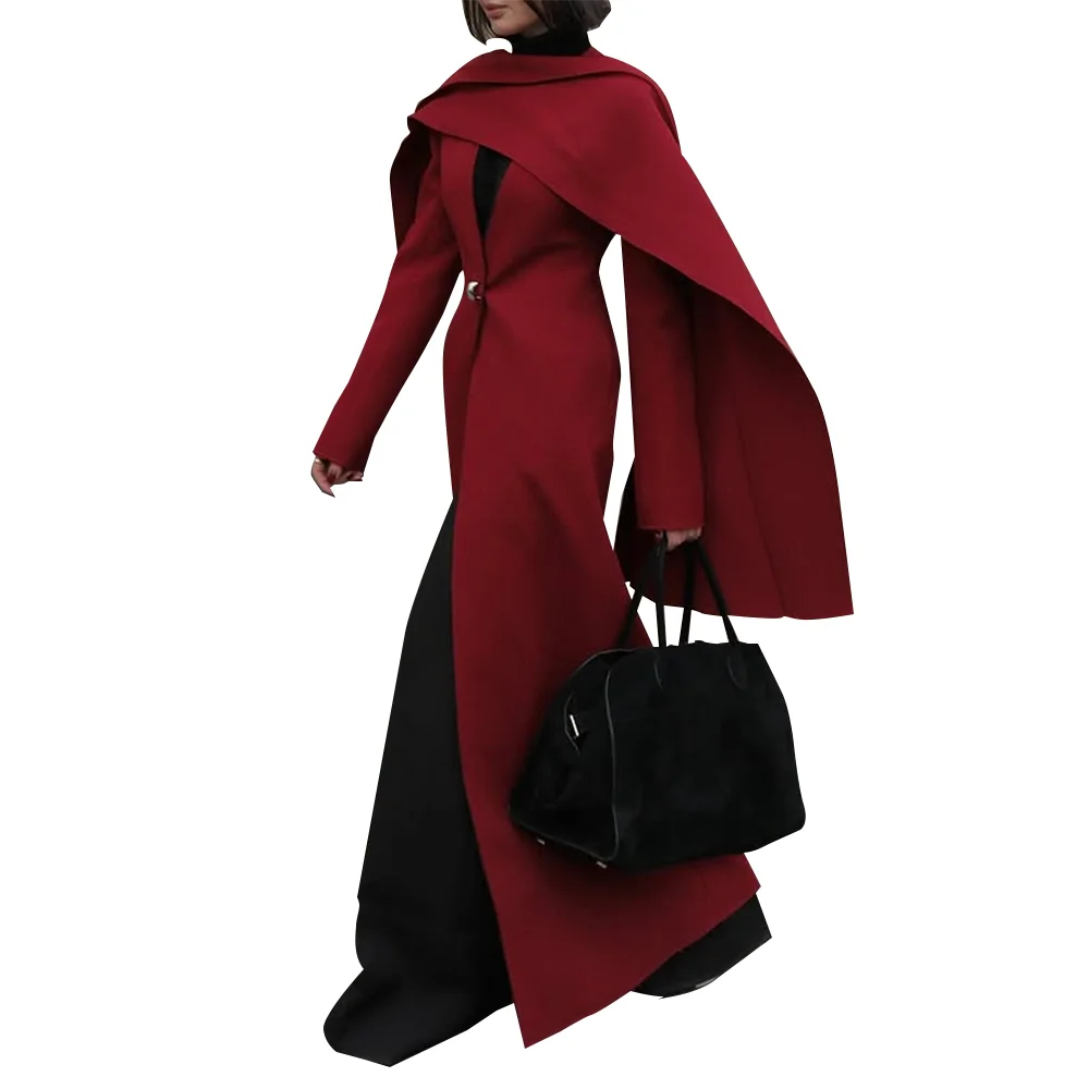 Cape-Overlay Long Trench Coat