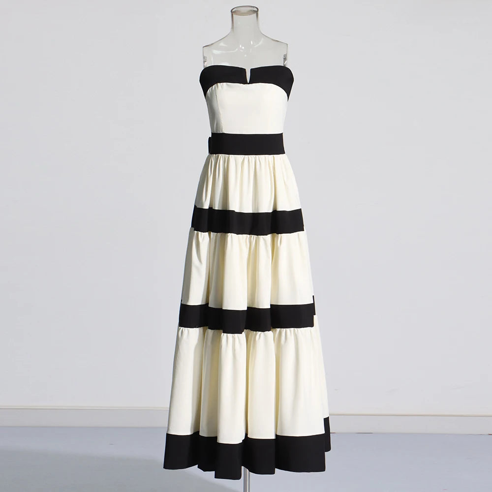Colorblock Strapless Long Dress