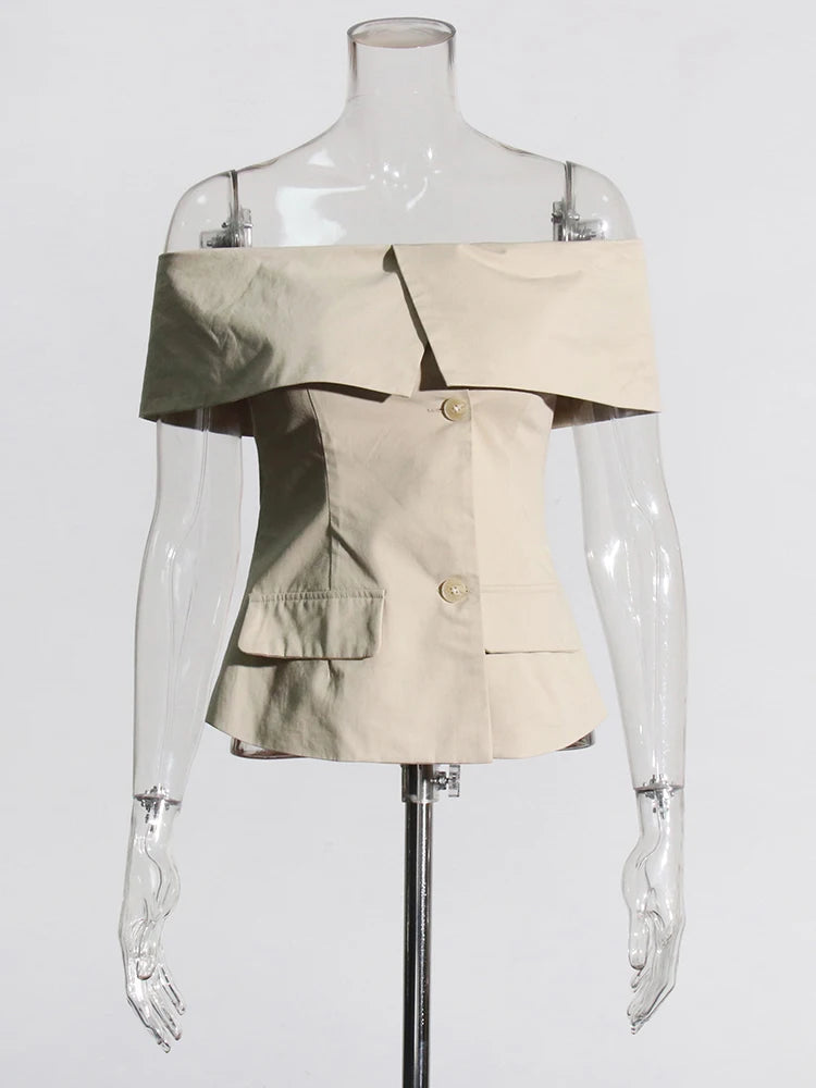 Off-Shoulder Button Jacket