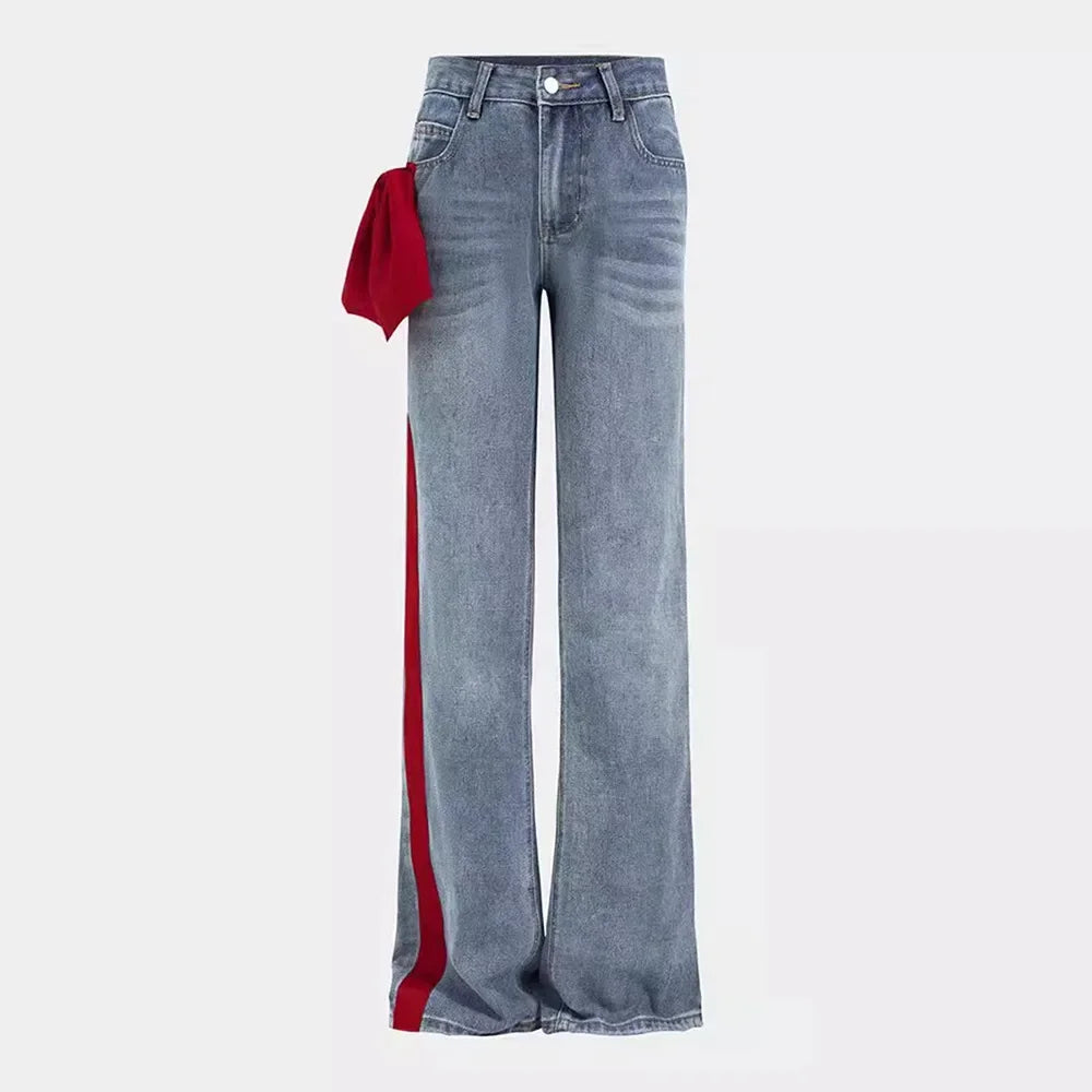 Bow-Detail Straight-Leg Jeans