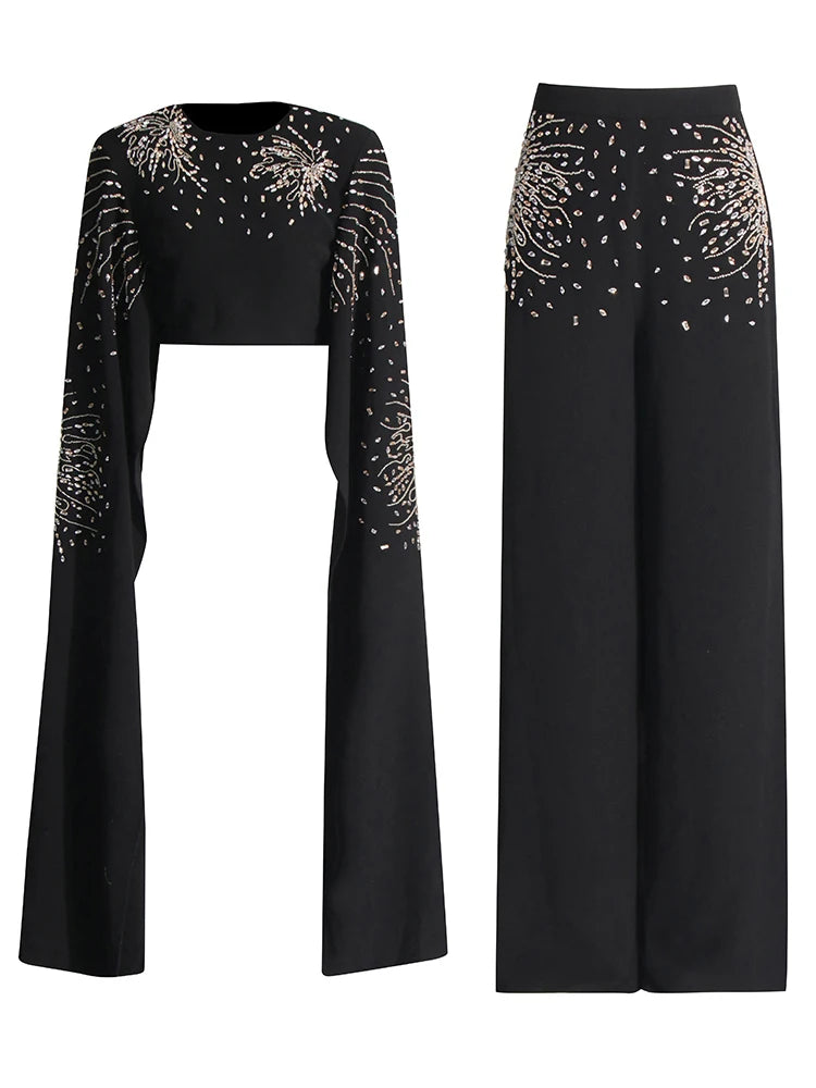 Embellished Cape Top and Pants Set