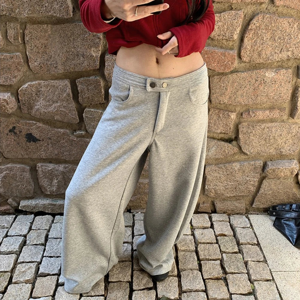 Button-Waist Wide-Leg Pants